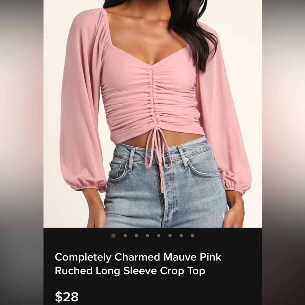 Lulus Mauve Pink Ruched Sheer long sleeve